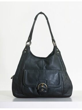 Coach Black Leather Buckle Hobo Shoulder Bag